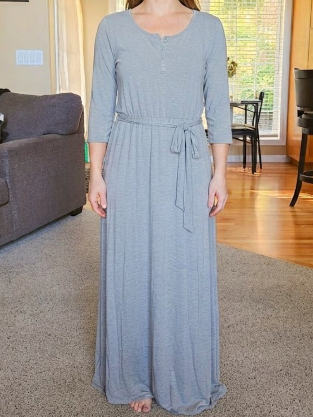 NWT Lisa Kline Loungewear sz medium gray jersey tie waist lounge dress